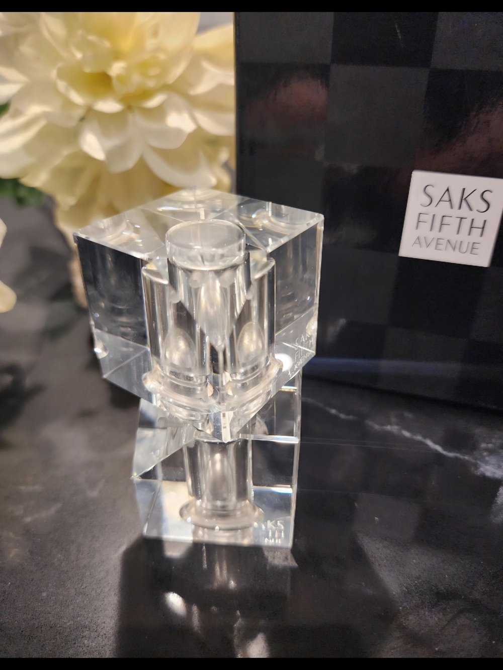 NIB Vintage Oleg Cassini Crystal Cube Salt & Pepper Shakers Saks Fifth Avenue